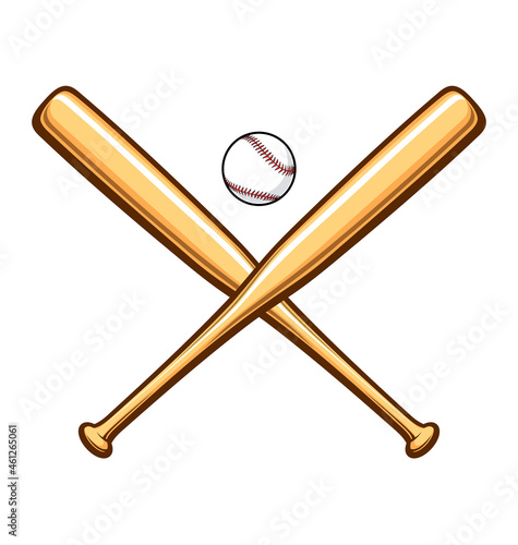classic wooden baseball bats crossed with ball