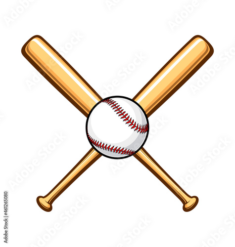 classic wooden baseball bats crossed with ball