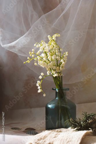 Floral still life with lilies of the valley in natural light