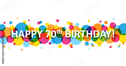 HAPPY 7th BIRTHDAY! typography banner on colorful vector circles on white background