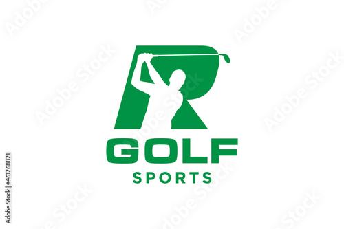 Alphabet letter icon logo R for Golf logo design vector template, Vector label of golf, Logo of golf championship, illustration, Creative icon, design concept photo