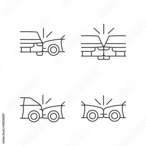 Photos Vehicle crashes linear icons set