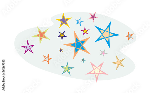 Stars set with different colours, shapes and sizes. Decorative flat style vector illustration.