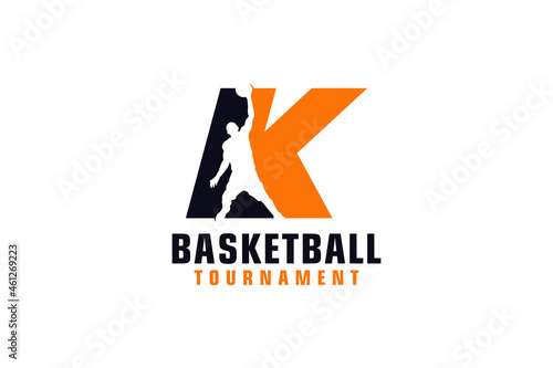 Letter K with Basketball Logo Design. Vector Design Template Elements for Sport Team or Corporate Identity.