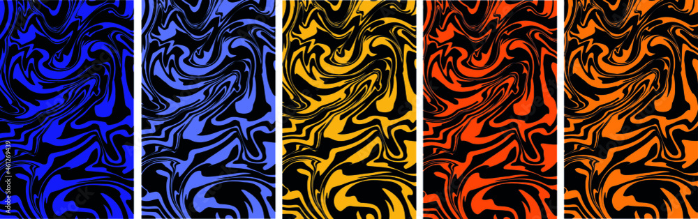 Set of abstract backgrounds liquid marble, fluid art in different colors