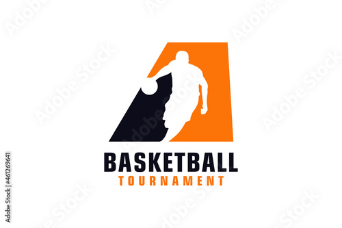 Letter A with Basketball Logo Design. Vector Design Template Elements for Sport Team or Corporate Identity.