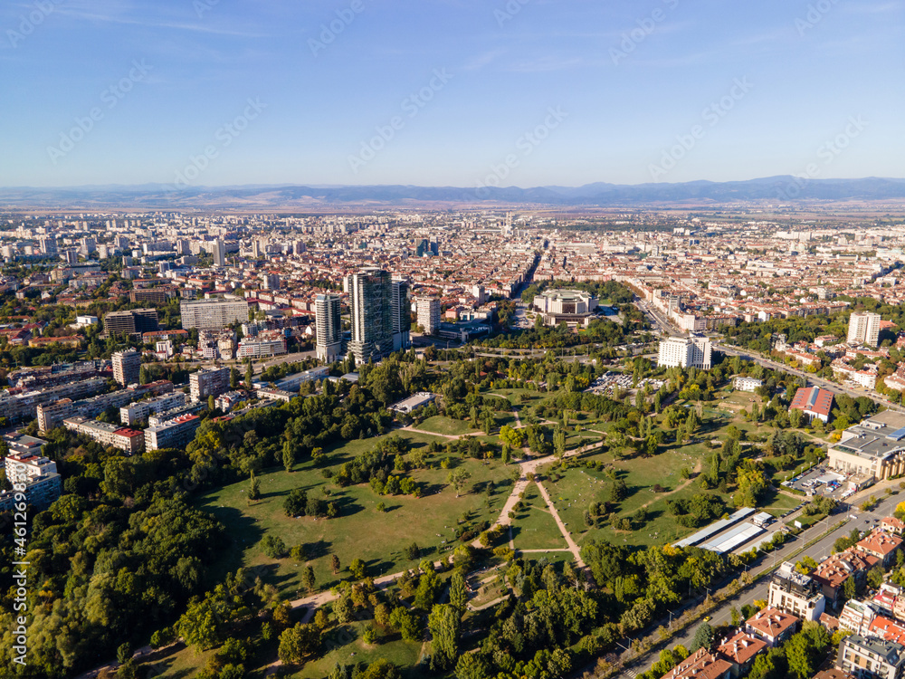 Aerial view of Sofia city, capital of Bulgaria
