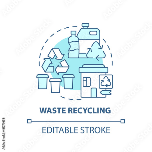 Waste recycling blue concept icon. Garbage management abstract idea thin line illustration. Reprocessing materials. Plastic and paper reuse. Vector isolated outline color drawing. Editable stroke