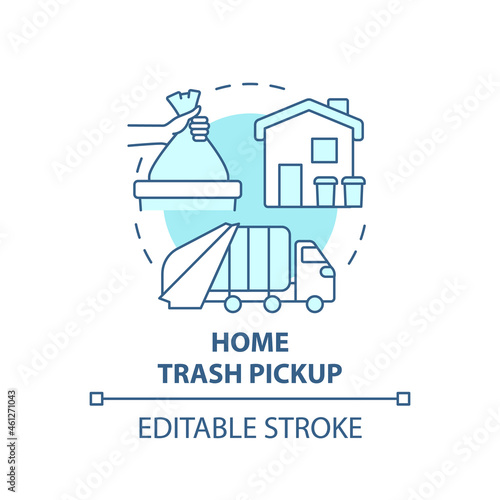 Home trash pickup blue concept icon. Waste collection and disposal abstract idea thin line illustration. Garbage management. Rubbish transfer. Vector isolated outline color drawing. Editable stroke