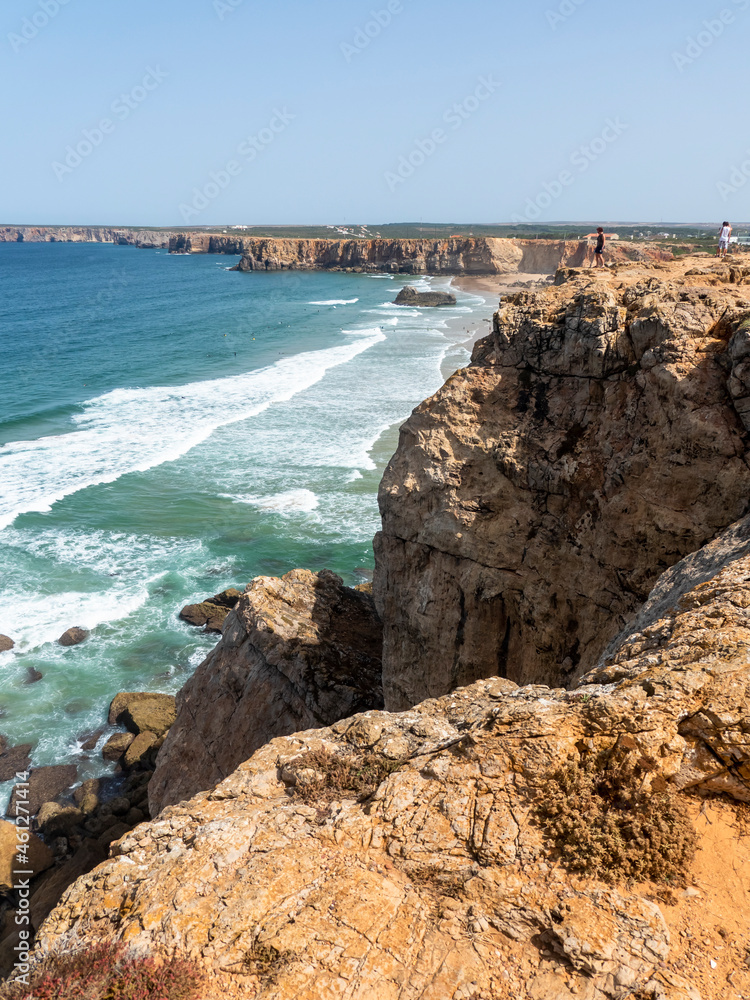 Steep coast at Praia do Tonel Sagres, Algarve, Portugal,