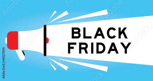 Color megphone icon with word black friday in white banner on blue background
