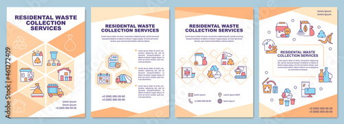 Residential waste collection services brochure template. Flyer, booklet, leaflet print, cover design with linear icons. Vector layouts for presentation, annual reports, advertisement pages