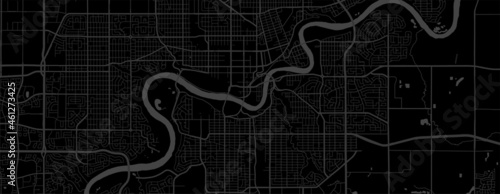 Dark black Edmonton city area horizontal vector background map  streets and water cartography illustration.