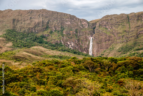 Huge waterfall (Casca d'Anta), the largest fall of the São Francisco River, located in the Serra da Canastra massif, with its long cliff, São Roque de Minas, Minas Gerais, Brazil photo