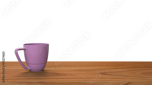 Pink coffee mug on wooden table