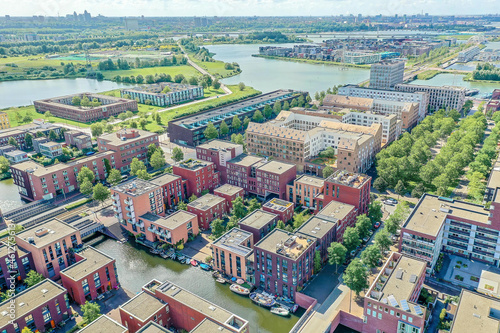 Cityscape with buildings and river