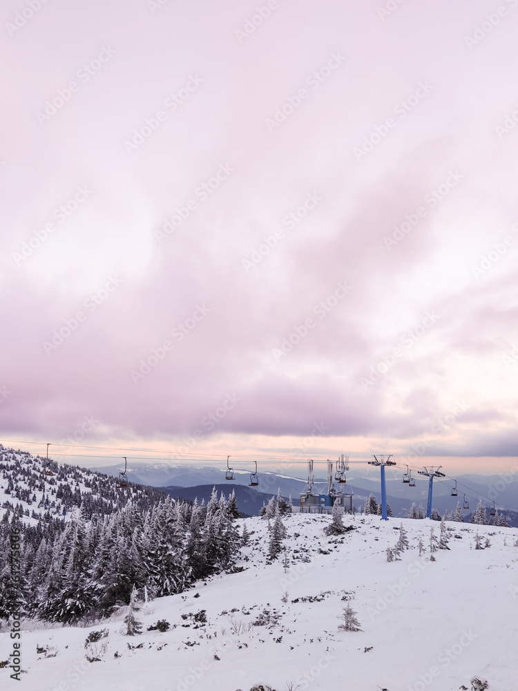 sunset above mountains ski resort sunset above mountains ski resort
