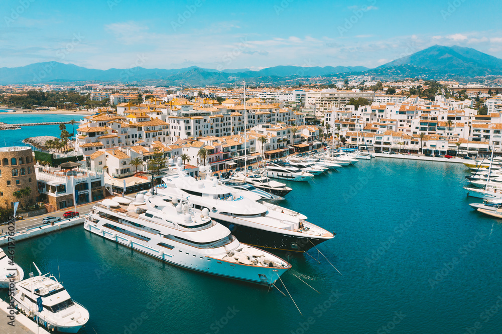 Puerto Banus marina with luxury yachts, Marbella, Spain - obrazy, fototapety, plakaty 