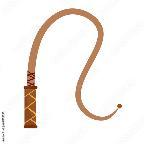 Whip for training an animal. Long cord. Horsewhip of Wild West. Flat cartoon