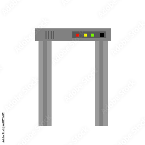 Metal detector. Safety frame. Checking dangerous items. Airport counterterrorism equipment. Modern technological gates and entrance. Flat illustration