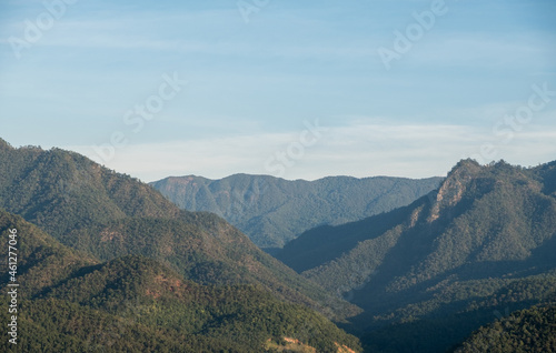 Tranquil view of the tropical forest on high mountain range from the viewpoint in the national park.