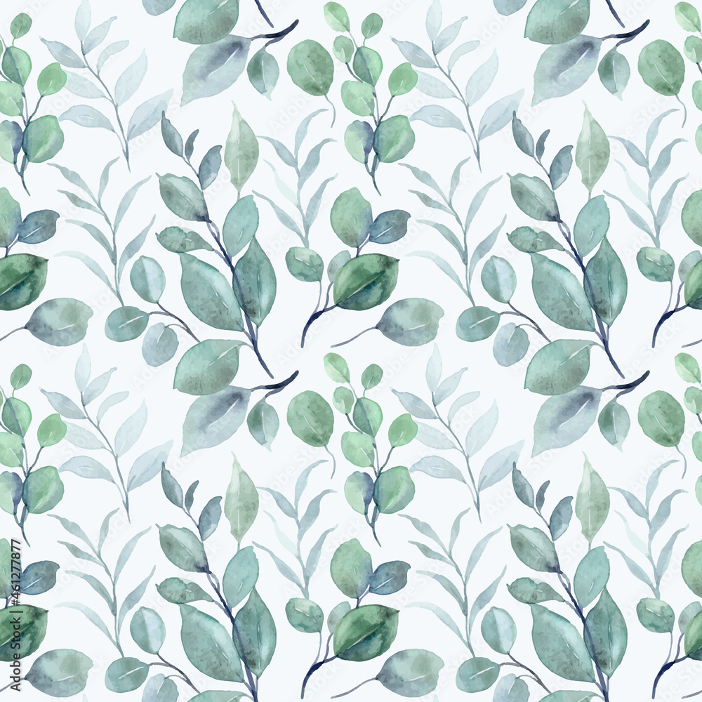 Eucalyptus leaves watercolor seamless pattern Eucalyptus leaves watercolor seamless pattern