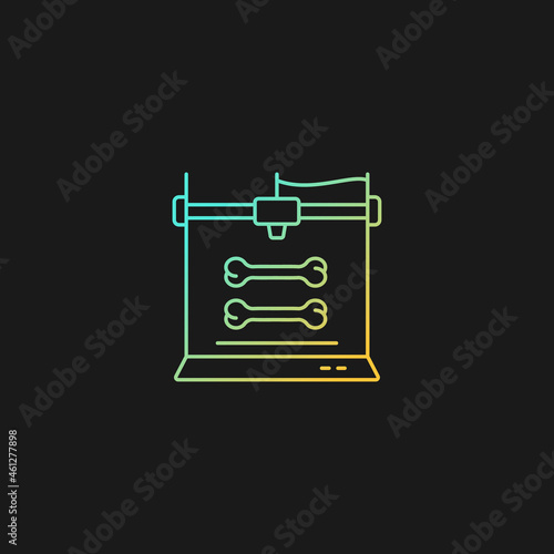 3d bone models printing gradient vector icon for dark theme. Creating customized implants. Biotech printing project. Thin line color symbol. Modern style pictogram. Vector isolated outline drawing