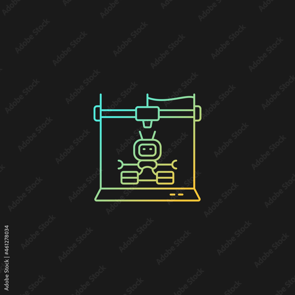 3d robots printing gradient vector icon for dark theme. Robotic additive manufacturing. Innovative robot building. Thin line color symbol. Modern style pictogram. Vector isolated outline drawing 3d robots printing gradient vector icon for dark theme. Robotic additive manufacturing. Innovative robot building. Thin line color symbol. Modern style pictogram. Vector isolated outline drawing