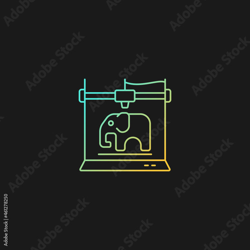 3d printed toys gradient vector icon for dark theme. Replacing missing toy parts. Creating 3d models for kids. Thin line color symbol. Modern style pictogram. Vector isolated outline drawing