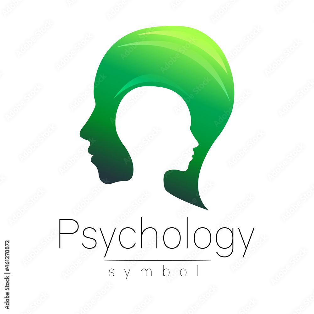 Modern head sign of Psychology. Profile Human. Creative style. Symbol in . Design concept. Brand company. Green color isolated on white background. Icon for web, print