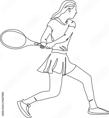 Tennis line drawing vector. Modern Trendy illustration of afstract female tenis player. girl with a racket in her hands