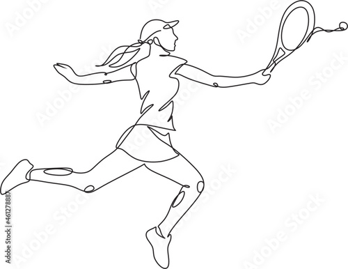 Tennis line drawing vector. Modern Trendy illustration of afstract female tenis player. girl with a racket in her hands