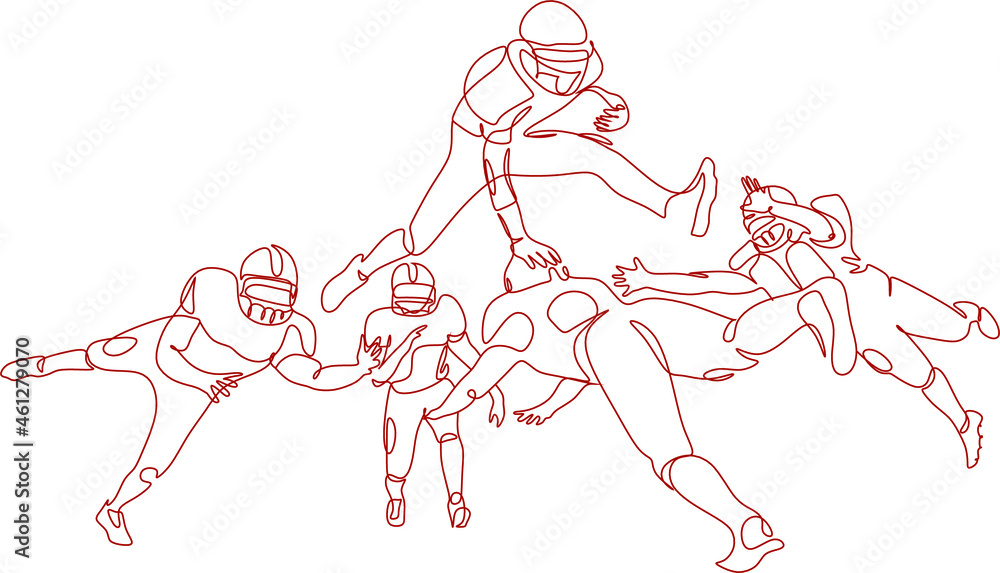 American football player line vector. black and white illustration of an american football player in action. Minimalist sport line drawing. Line art
