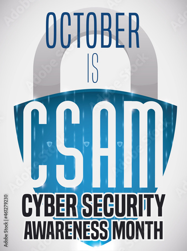 Shield Shaped Padlock Promoting Cyber Security Awareness Month, Vector Illustration photo