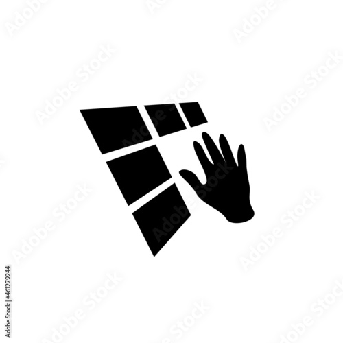 hand holding a towels cleaning solar panels. Vector Illustration.