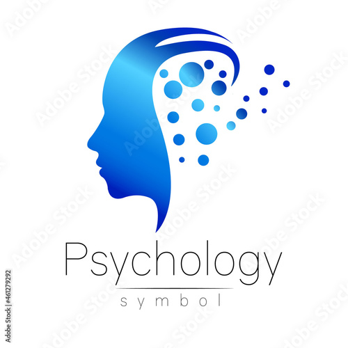 Modern head sign of Psychology. Profile Human. Creative style. Symbol in . Design concept. Brand company. Blue color isolated on white background. Icon for web, print photo