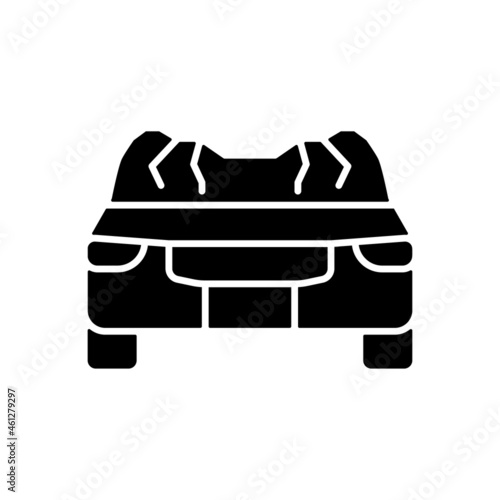 Car roof damage black glyph icon. Rollover accident. Auto collapse. Equipment failure. Automobile roof displacement. Vehicle accident. Silhouette symbol on white space. Vector isolated illustration