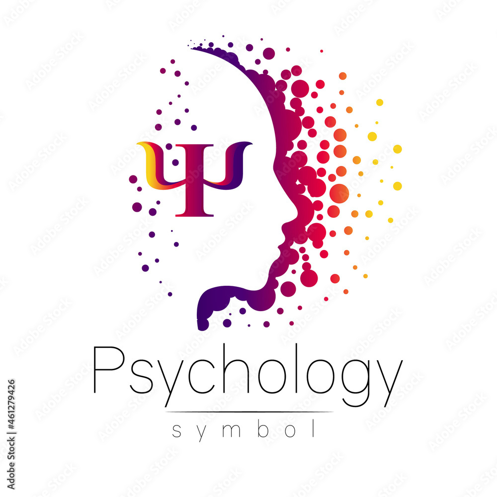 Modern head sign of Psychology. Profile Human. Letter Psi. Creative style. Symbol in . Design concept. Brand company. Violet color isolated on white background. Icon for web, print