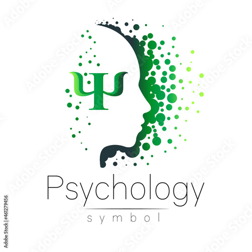 Modern head sign of Psychology. Profile Human. Letter Psi. Creative style. Symbol in . Design concept. Brand company. Green color isolated on white background. Icon for web, print photo