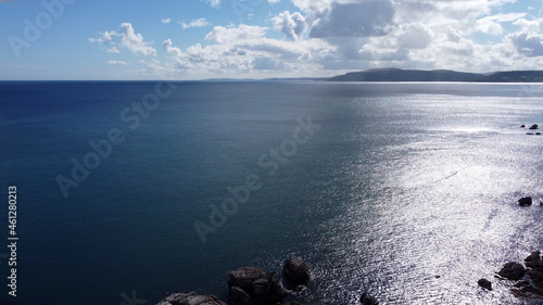 Aerial photo of Beautiful Scenery of Rocks Mountains and Sea at the North Coast of Ireland