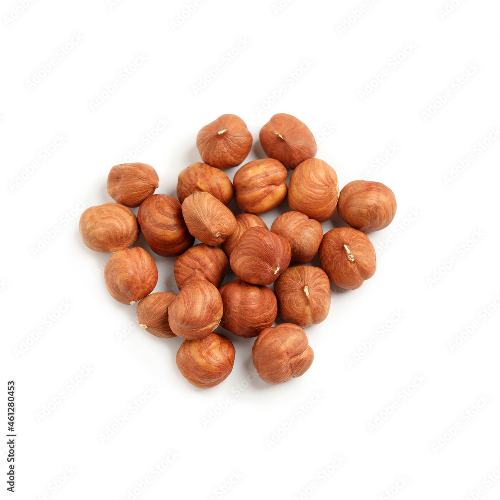 Heap of tasty hazelnuts on white background, top view Heap of tasty hazelnuts on white background, top view