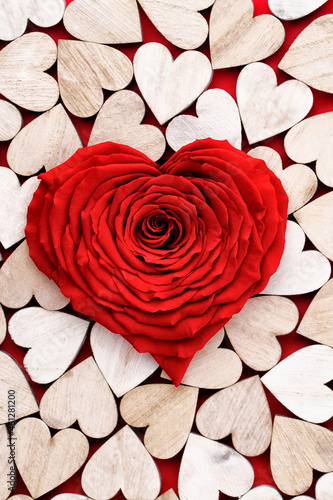 Red rose heart shaped. Valentine or Wedding background.