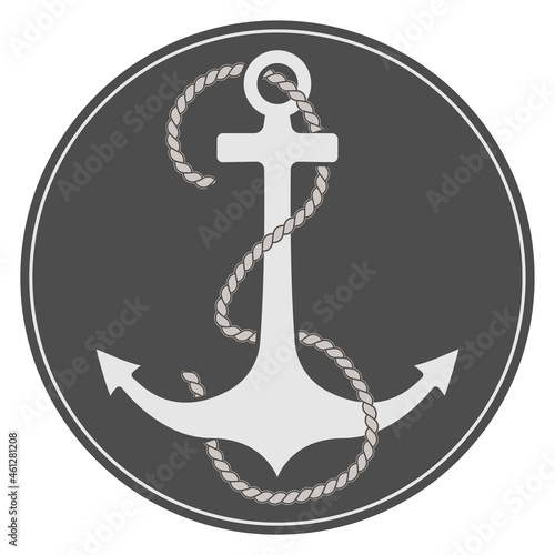 anchor and rope in dark circle vector illustration, maritime symbol