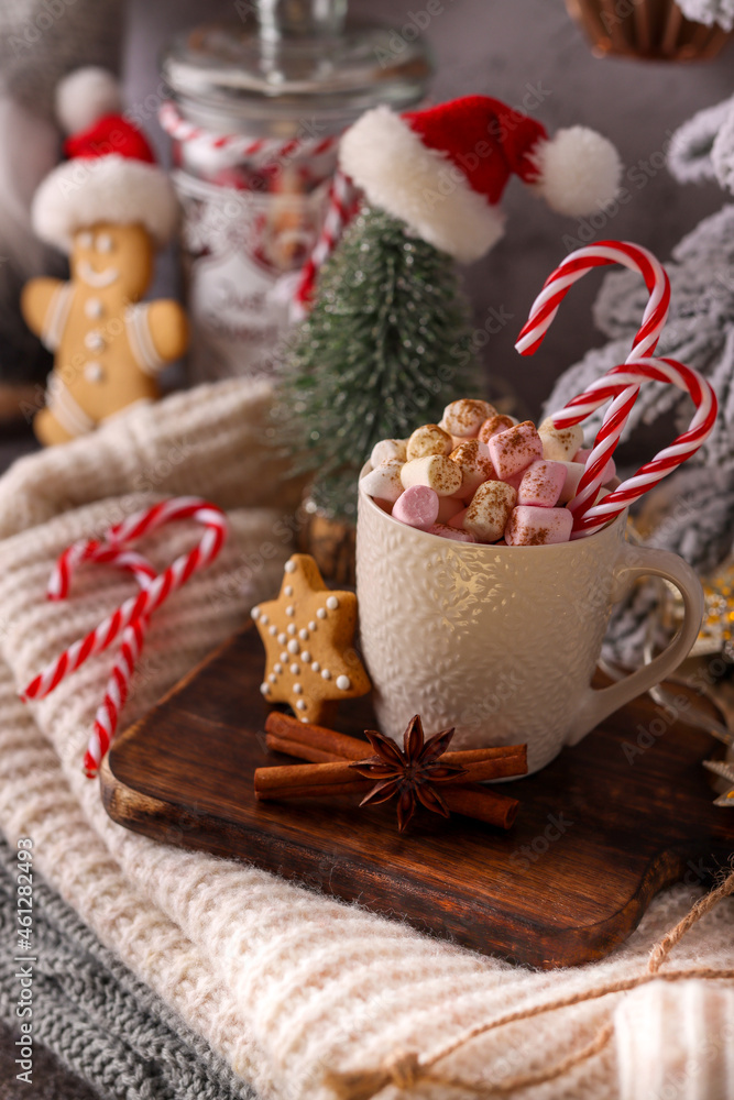 Christmas candy cane heart shape, bokeh background. Christmas candy cane heart shape, bokeh background.