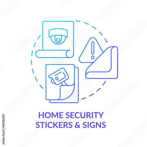 Home security stickers and signs blue gradient concept icon. Burglary prevention abstract idea thin line illustration. Fake security system warning. Vector isolated outline color drawing.