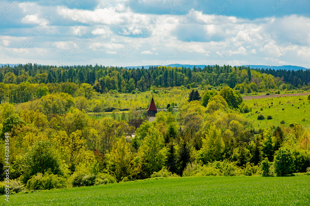 View on Sudetes mountains in spring time, South Poland