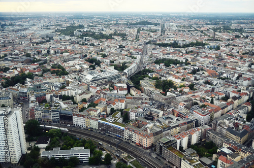 GERMANY, BERLIN: Aerial cityscape view of Berlin city skyline architecture from Fernsehturm TV Tower