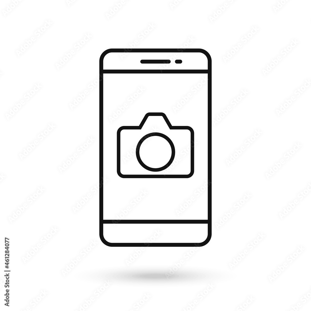 Mobile phone flat design icon camera sign. Mobile phone flat design icon camera sign.
