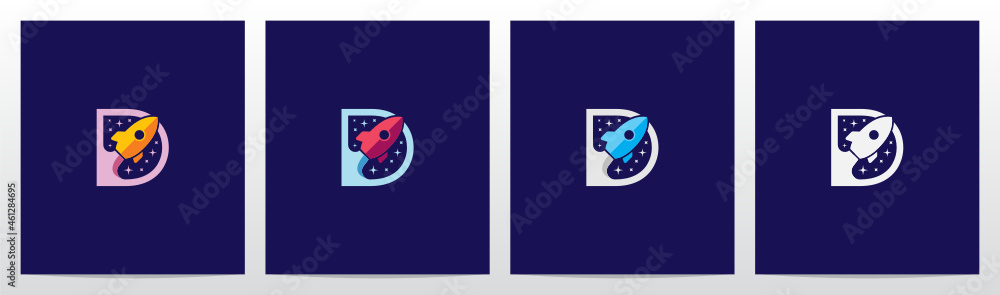 Rocket And Stars On Letter Logo Design D Rocket And Stars On Letter Logo Design D