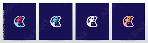Rocket And Stars On Letter Logo Design C